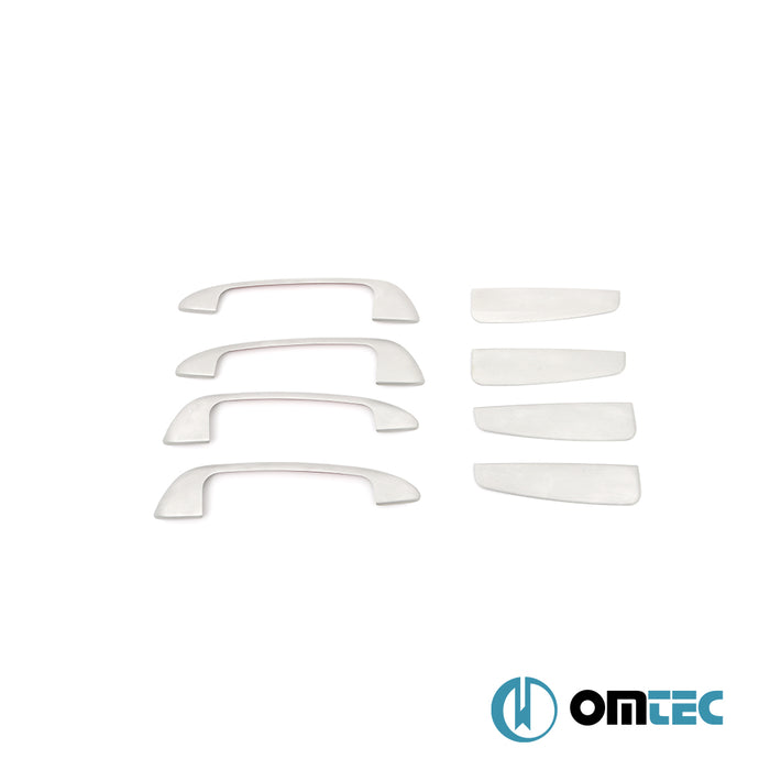 Poignée de Porte - 4 Portes -  Caches chromés en inox avec contour - 8 Pcs - Matt - Fiat Linea - SD 323  - (2007-2018)