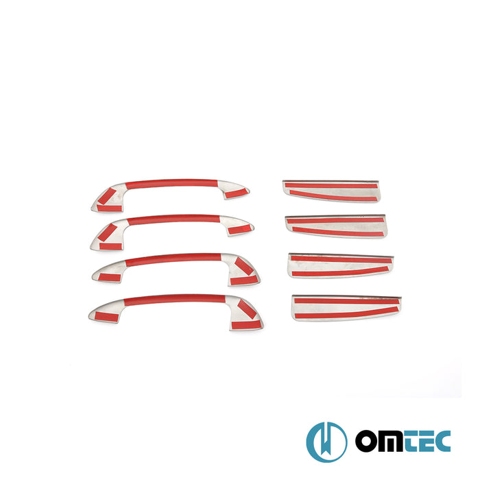 Poignée de Porte - 4 Portes -  Caches chromés en inox avec contour - 8 Pcs - Matt - Fiat Linea - SD 323  - (2007-2018)