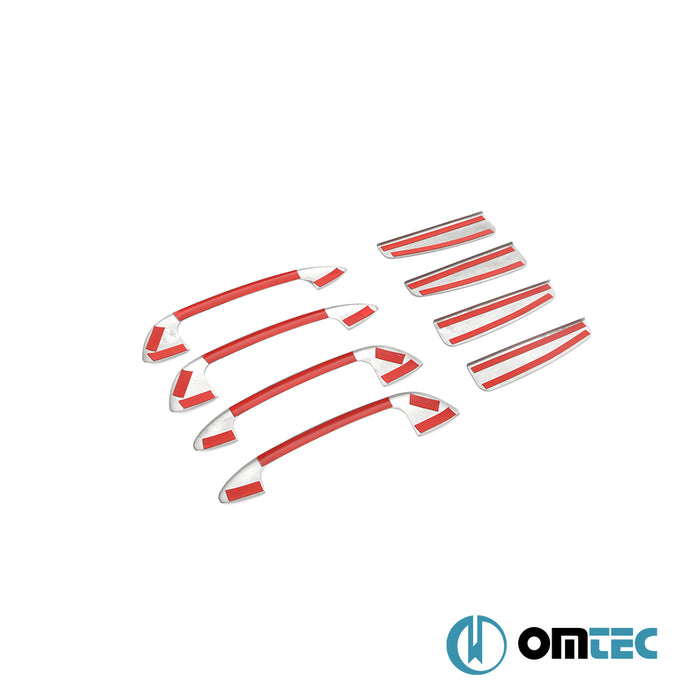 Poignée de Porte - 4 Portes -  Caches chromés en inox avec contour - 8 Pcs - Matt - Fiat Linea - SD 323  - (2007-2018)