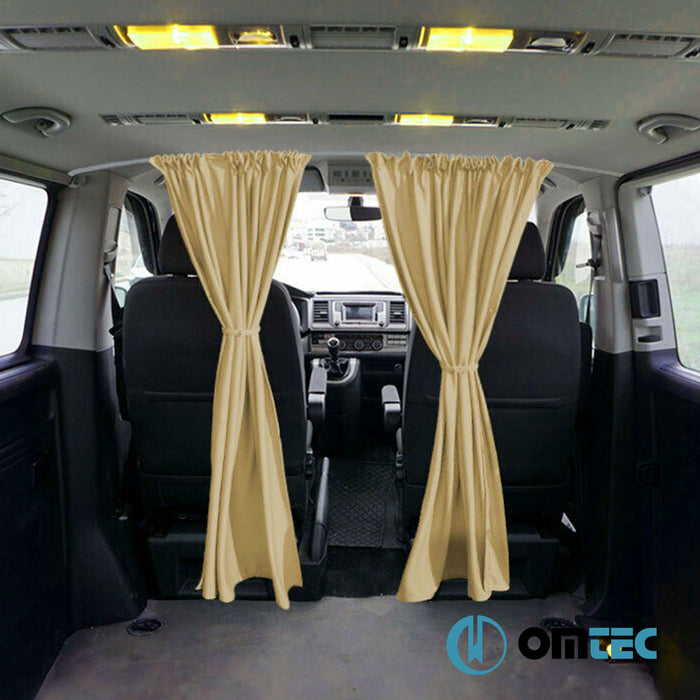 Railed Curtain (Beige - Double Layer)  Cab Divider - Ford Tourneo Custom - VAN V710  - (2023-)