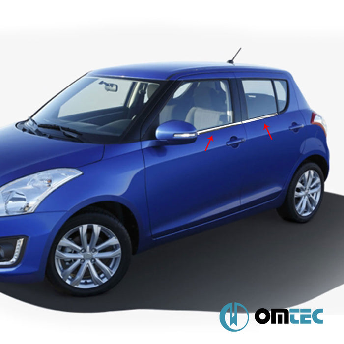 Contours de vitre latèrale - Baguettes chromées en inox - 4 pièces - Suzuki Swift - HB 5D AZG  - (2010-2017)