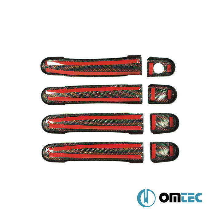 Door Handle Cover 4 Door 8 Pcs. (H2) (Red-Carbon) - Volkswagen T5 Transporter - VAN T5  - (2003-2015)