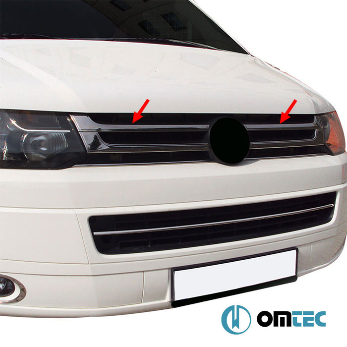 Grille de calandre - Baguettes chromées en inox - 4 pièces ( Chrome Noir ) - Volkswagen T5 Caravelle - VAN T5 FL - (2010 - 2015)