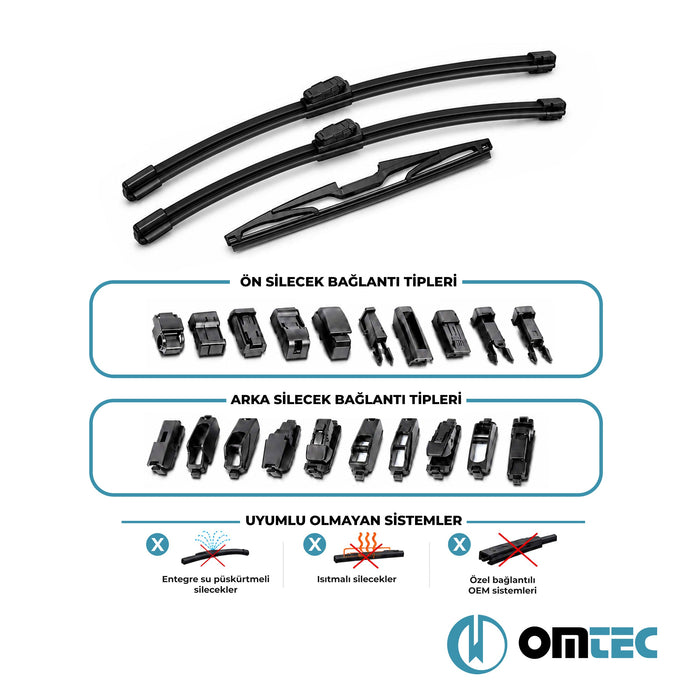 Toyota Corolla - SW E120 - (2000 - 2006) - Ön Arka Silecek Takımı 3'lü Muz Tipi - 50 cm + 45 cm / 35 cm