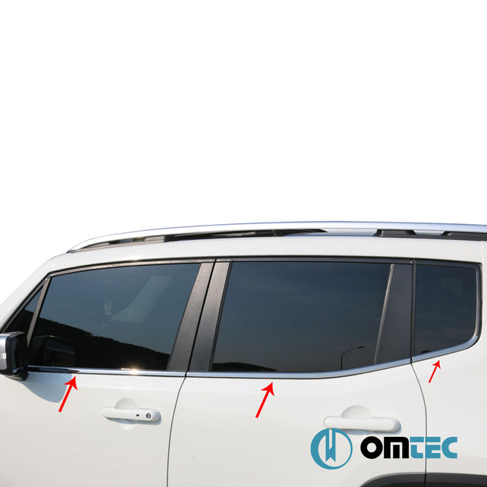 Contours de vitre latèrale - Baguettes chromées en inox - 6 pièces ( Chrome Noir ) - Jeep Renegade - SUV BU - (2015 - )