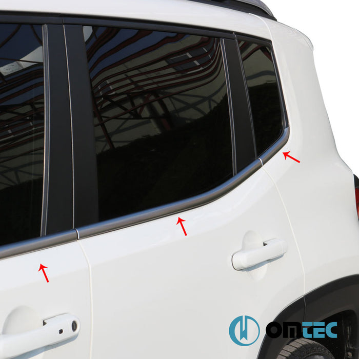 Contours de vitre latèrale - Baguettes chromées en inox - 6 pièces (Brossé) - Jeep Renegade - SUV BU - (2015 - )