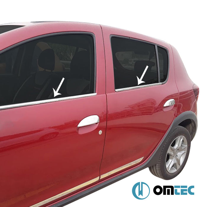 Contours de vitre latèrale - Baguettes chromées en inox (Brillant) - 4 pièces - Dacia Sandero - HB 5D B52 - (2012 - 2020)
