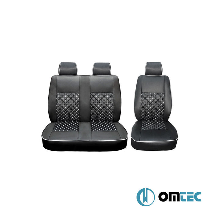 Seat Cover (Diamond-Leather-Black-White) Double Seat - Fiat Ducato - VAN X250 - (2006 - )