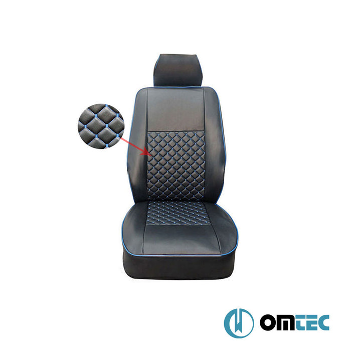 Seat Cover (Diamond-Leather-Black-Blue) 1 Seat - Ford Tourneo Custom - VAN V362 - (2013 - 2023)