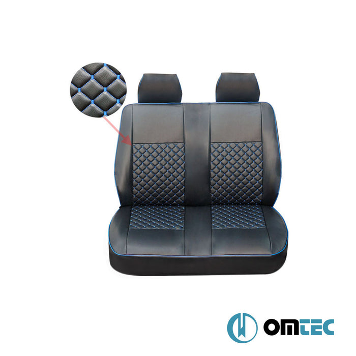 Seat Cover (Diamond-Leather-Black-Blue) Double Seat - Ford Tourneo Custom - VAN V362 - (2013 - 2023)