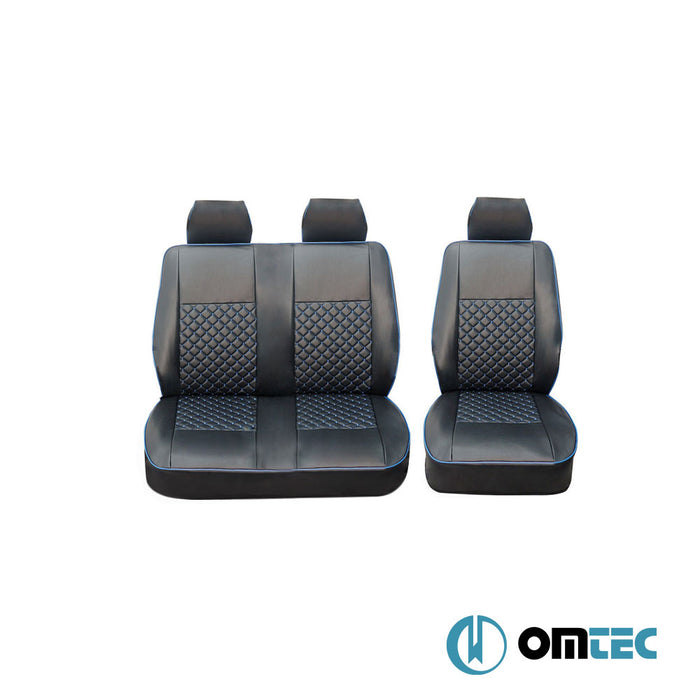 Seat Cover (Diamond-Leather-Black-Blue) Double Seat - Ford Transit Custom - VAN V362 - (2013 - 2023)