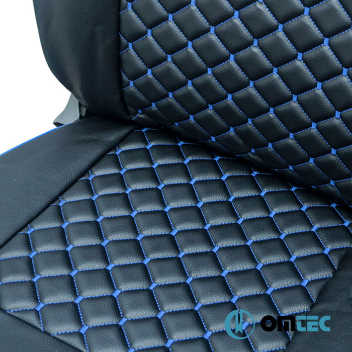 Seat Cover (Diamond-Leather-Black-Blue) Double Seat - Ford Transit Custom - VAN V362 - (2013 - 2023)