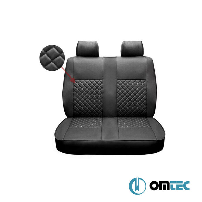 Seat Cover (Diamond-Leather-Black-Black) Double Seat - Ford Tourneo Custom - VAN V362 - (2013 - 2023)