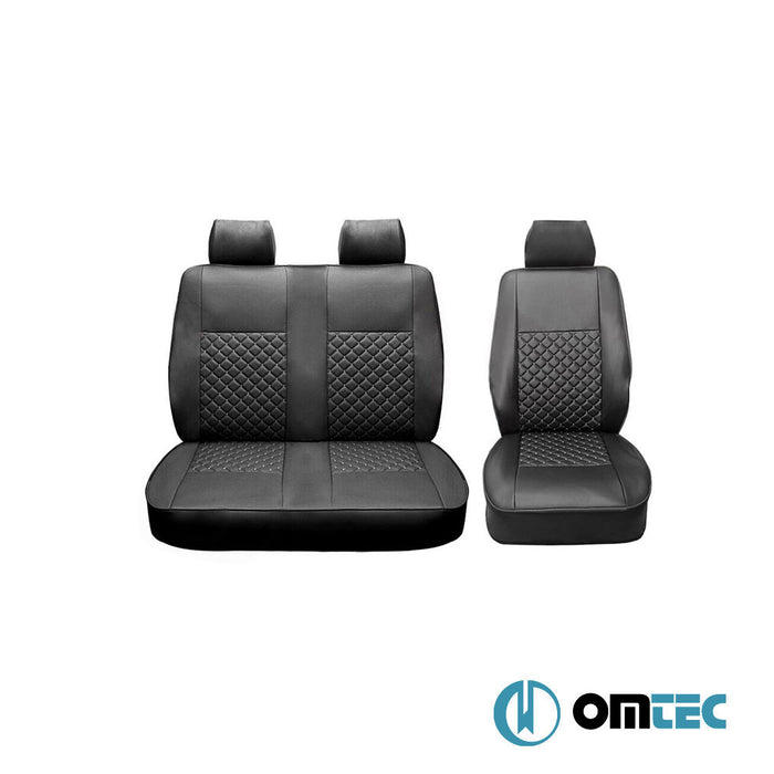 Seat Cover (Diamond-Leather-Black-Black) Double Seat - Ford Tourneo Custom - VAN V362 - (2013 - 2023)