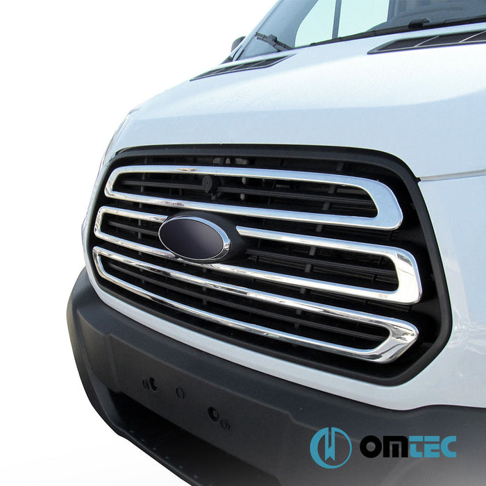 Grille de calandre - Baguettes chromées en inox (Brillant) - 3 pièces - Ford Transit - VAN MK7 PRE-FL - (2014 - 2020)