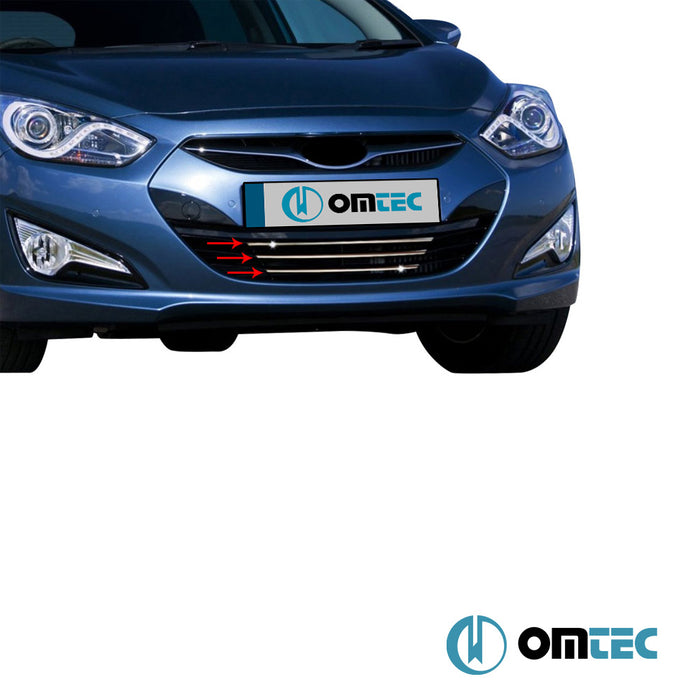 Grille de calandre - Baguettes chromées en inox (Brillant) - 3 pièces - Hyundai İ40 - SW I - (2012 - 2019)