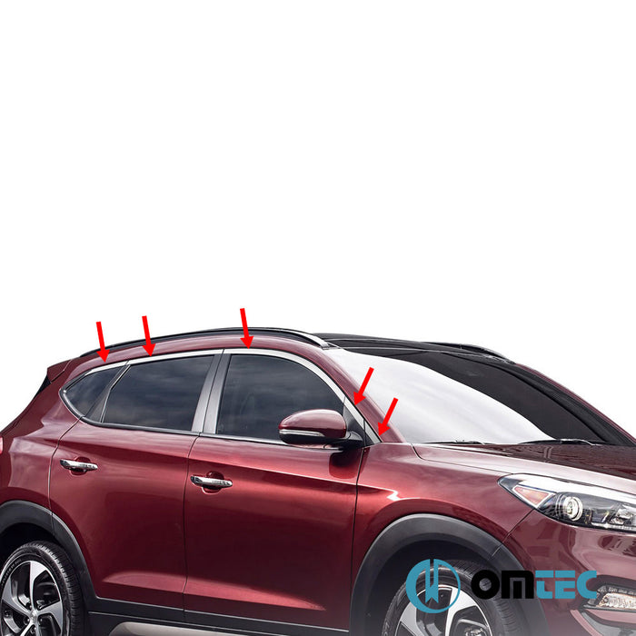 Vitres latérales - Baguettes supérieures chromées en inox (Brillant) - 10 pièces - Hyundai Tucson - SUV TL - (2015 - 2020)