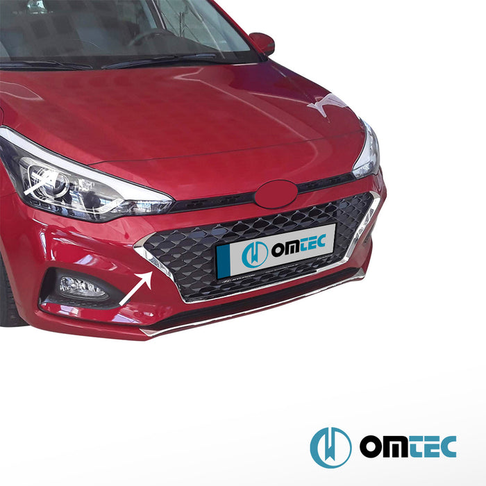 Grille de calandre - Cadre chromé en inox (Brillant)- 2 pièces - Hyundai İ20 - HB 5D GB FL - (2018 - 2020)