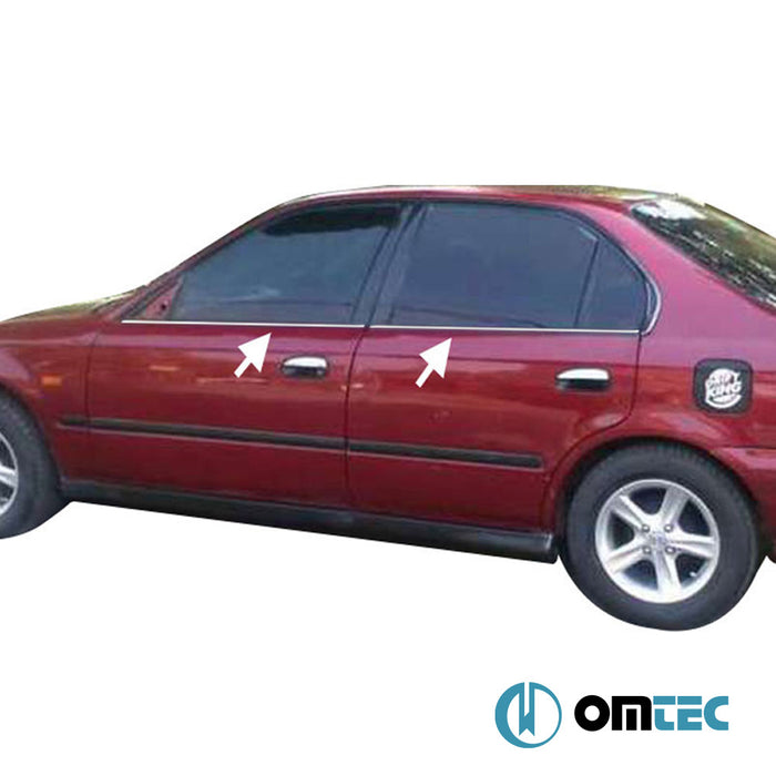 Contours de vitre latèrale - Baguettes chromées en inox (Brillant) - 4 pièces - Honda Civic - SD VI - (1997 - 2002)