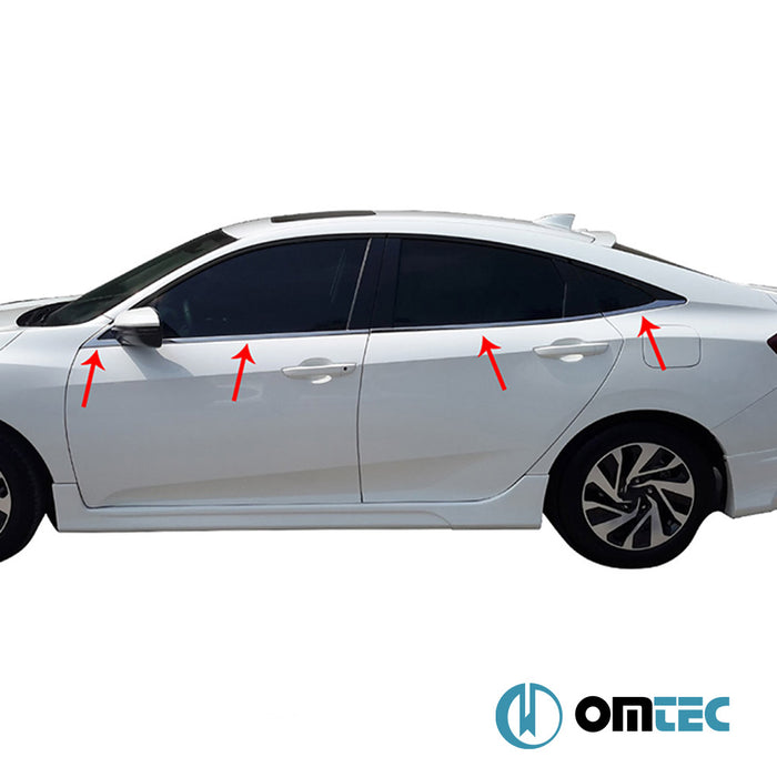 Cam Çıtası 8 Prç. P.Çelik (Parlak) - Honda Civic - SD X - (2016 - 2022)