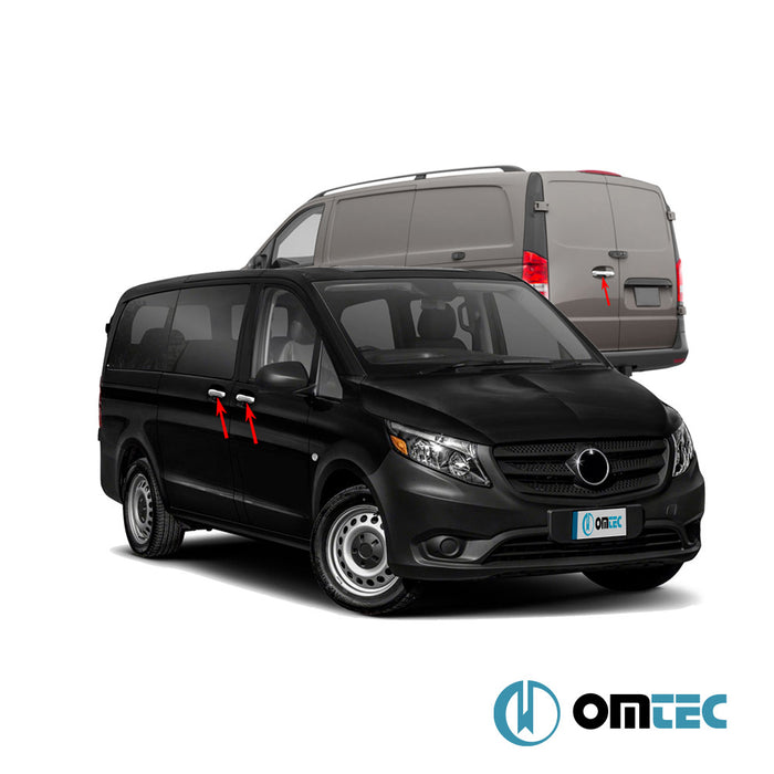 Poignée de porte - Caches chromés en inox (Brillant) 5 Portes 10 Pcs. (H1) - Mercedes-Benz Vito - VAN W447 - (2014 - )