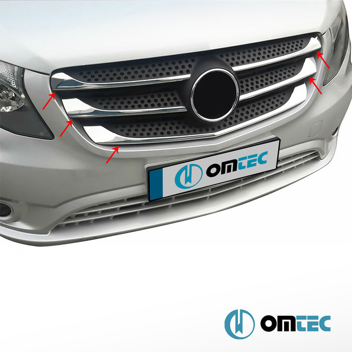 Grille de calandre - Baguettes chromées en inox (Brillant) - 5 pièces - Mercedes-Benz Vito - VAN W447 PRE-FL - (2014 - 2019)