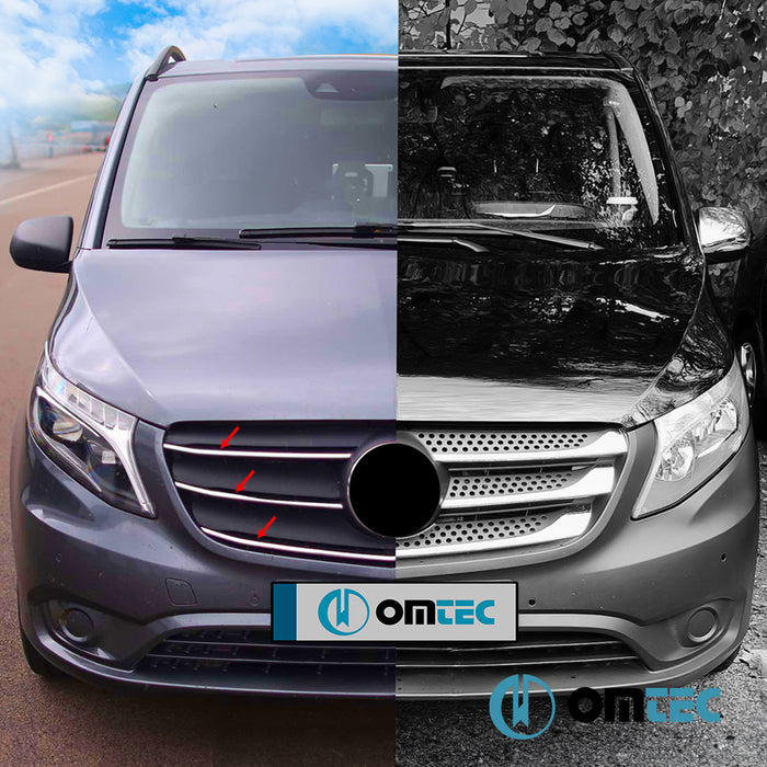 Grille de calandre - Baguettes chromées en inox (Brillant) - 5 pièces - Mercedes-Benz Vito - VAN W447 FL - (2019 - )