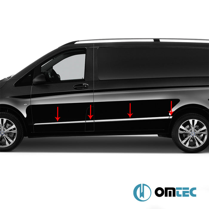 Side Door Streamer 7 Pcs.(Double Sliding Door L1-L2) S.Steel (Gloss) - Mercedes-Benz Vito - VAN W447 - (2014 - )