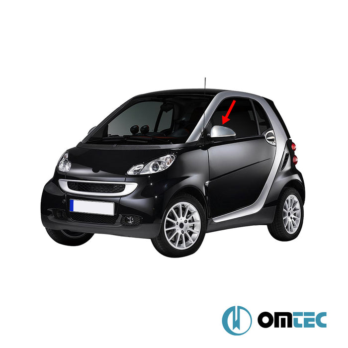 Rétroviseur - Coquilles chromées en inox - 2 pièces (Brossé) - Mercedes-Benz Smart Fortwo - HB 3D W451 - (2007 - 2014)