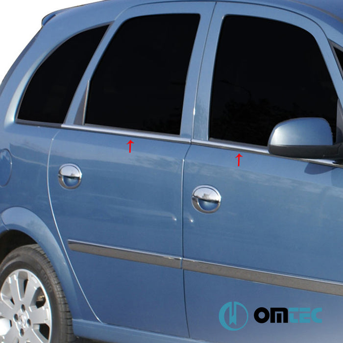 Contours de vitre latèrale - Baguettes chromées en inox (Brillant) - 4 pièces - Opel Meriva - MPV I - (2003 - 2010)