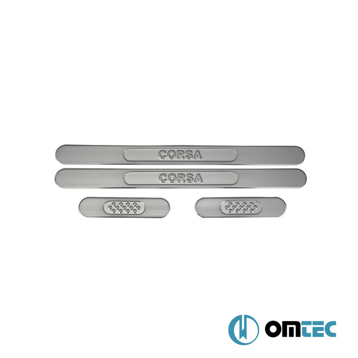 Seuil de porte - Line Baguettes chromées en inox (Brillant) - 4 pièces - Opel Corsa - HB 5D S07 - (2006 - 2015)