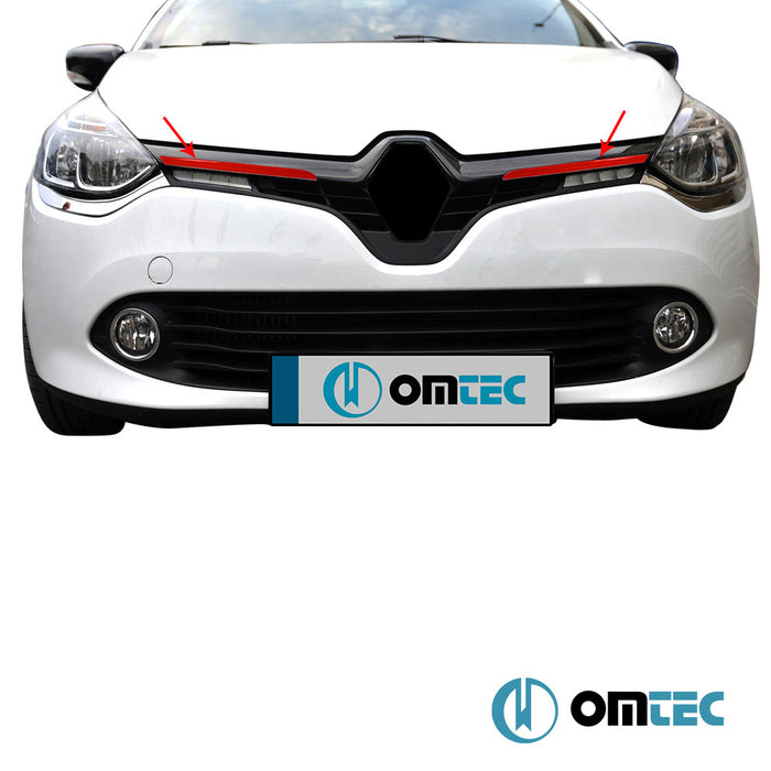 Grille de calandre - Baguettes chromées en inox (Brillant) - 2 pièces (Rouge) - Renault Clio - HB 5D BH PRE-FL - (2012 - 2016)