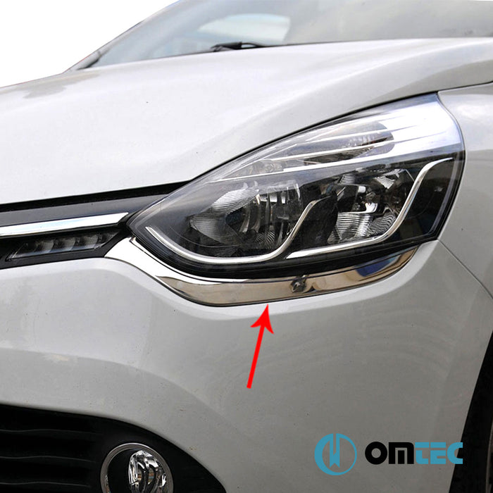 Headlight Lower Trim 2 Pcs. S.Steel (Gloss) - Renault Clio - HB 5D BH PRE-FL - (2012 - 2016)