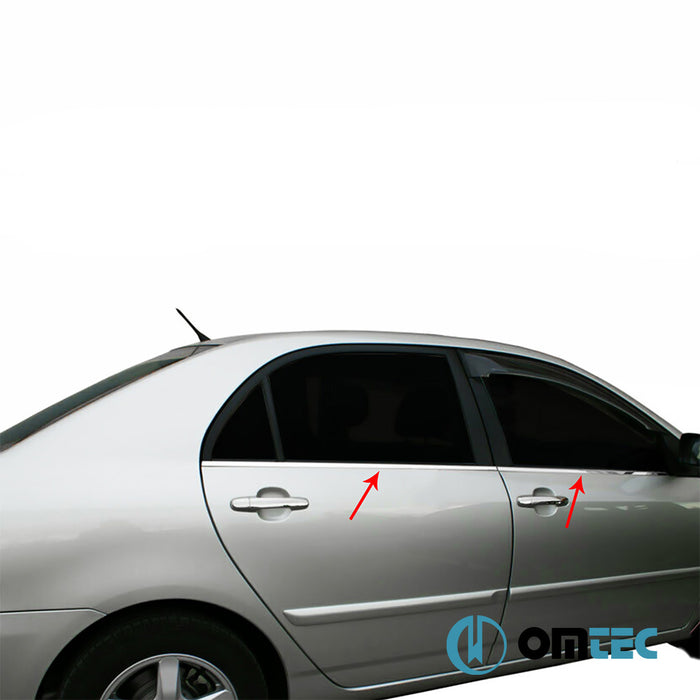 Contours de vitre latèrale - Baguettes chromées en inox (Brillant) - 4 pièces - Toyota Corolla - SD E140 - (2006 - 2013)