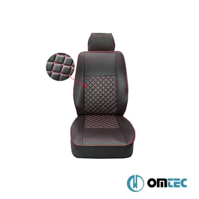 Seat Cover (Diamond-Leather-Black-Red) 1 Seat - Volkswagen T4 Caravelle - VAN T4 - (1990 - 2003)