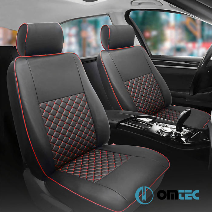 Seat Cover (Diamond-Leather-Black-Red) 1 Seat - Volkswagen T4 Caravelle - VAN T4 - (1990 - 2003)