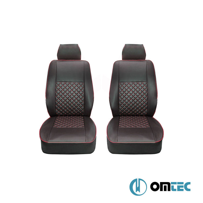 Seat Cover (Diamond-Leather-Black-Red) 1 Seat - Volkswagen T4 Caravelle - VAN T4 - (1990 - 2003)