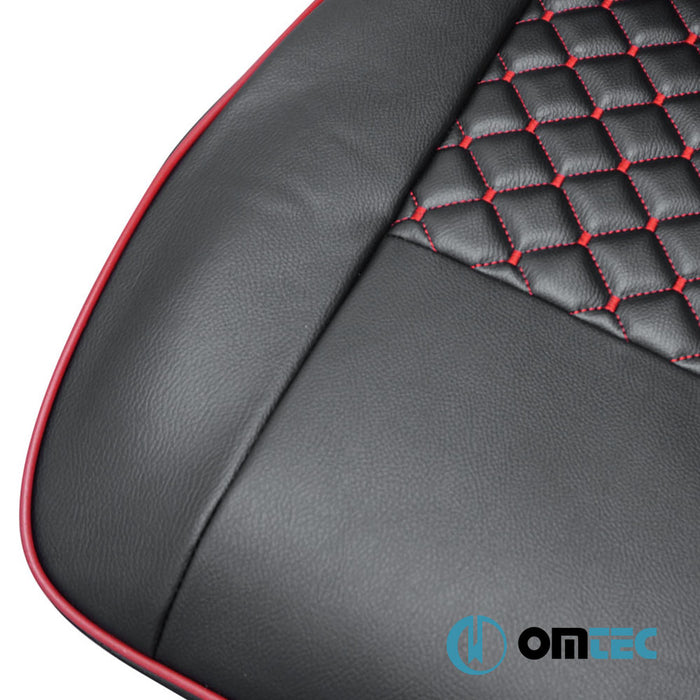 Seat Cover (Diamond-Leather-Black-Red) 1 Seat - Volkswagen T4 Caravelle - VAN T4 - (1990 - 2003)