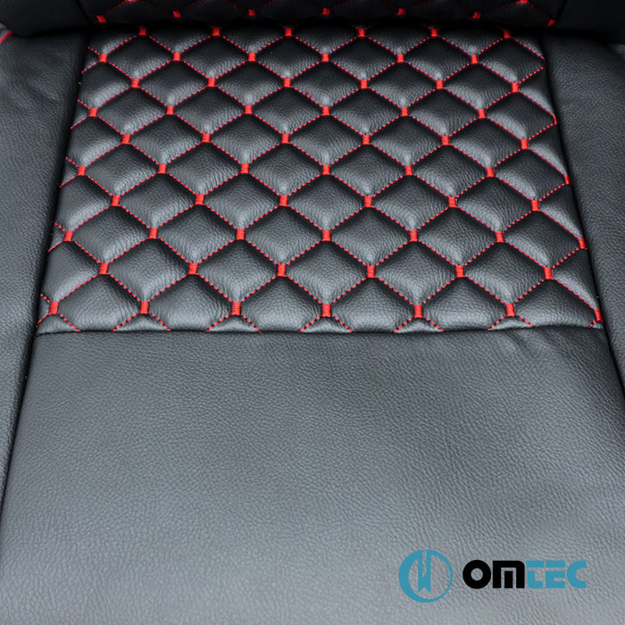 Seat Cover (Diamond-Leather-Black-Red) 1 Seat - Volkswagen T4 Caravelle - VAN T4 - (1990 - 2003)