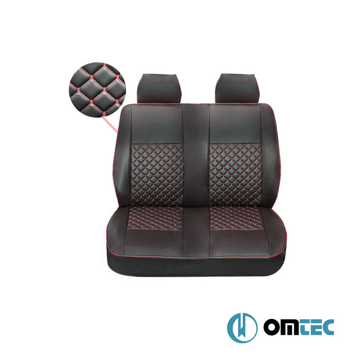 Seat Cover (Diamond-Leather-Black-Red) Double Seat - Volkswagen T4 Caravelle - VAN T4 - (1990 - 2003)