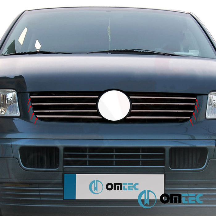 Grille de calandre - Baguettes chromées en inox - 8 pièces ( Chrome Noir ) - Volkswagen T5 Transporter - VAN T5 PRE-FL - (2003 - 2010)