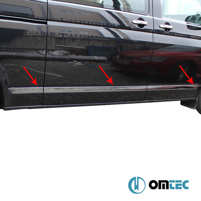 Side Door Streamer 5 Pcs. S.Steel (L1-LHD- Single S. Door) (Black) - Volkswagen T5 Transporter - VAN T5 - (2003 - 2015)