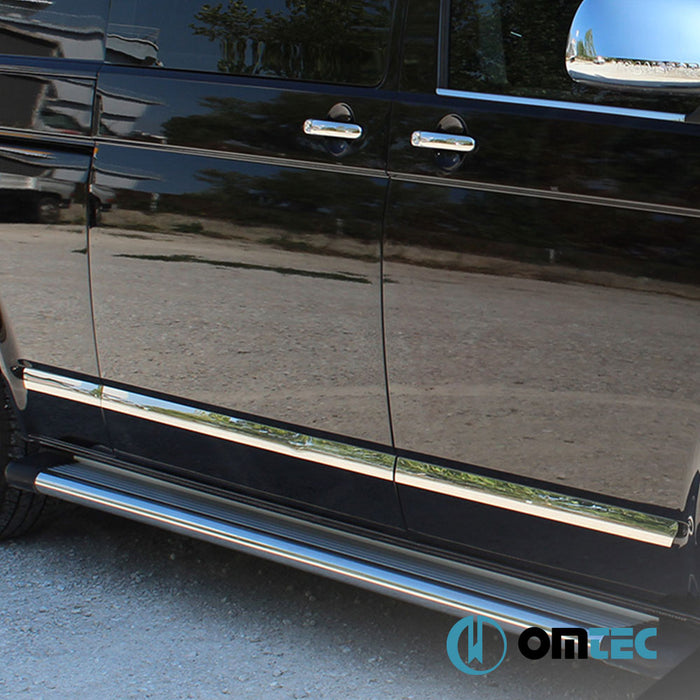 Side Door Streamer 5 Pcs. S.Steel (Gloss) (L1-LHD/RHD-Double S. Door) - Volkswagen T6 Transporter - VAN T6 - (2015 - 2022)