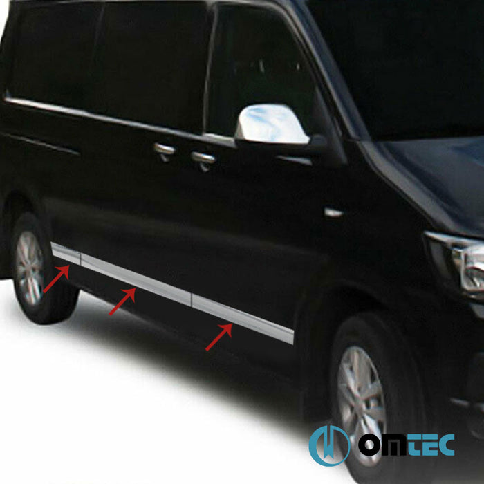 Porte latérale - Baguettes chromées en inox (Brillant) - 5 pièces (L1-conduite à droite-Une Porte) - Volkswagen T5 Transporter - VAN T5 - (2003 - 2015)