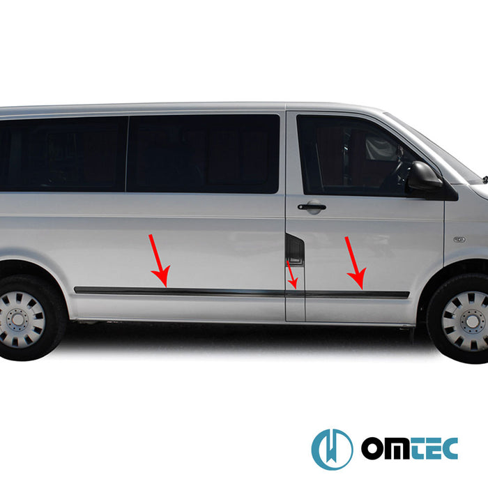 Porte latérale - Baguettes chromées en inox - 5 pièces (L1-conduite à droite- Une Porte) (Chrome Noir) - Volkswagen T5 Transporter - VAN T5 - (2003 - 2015)