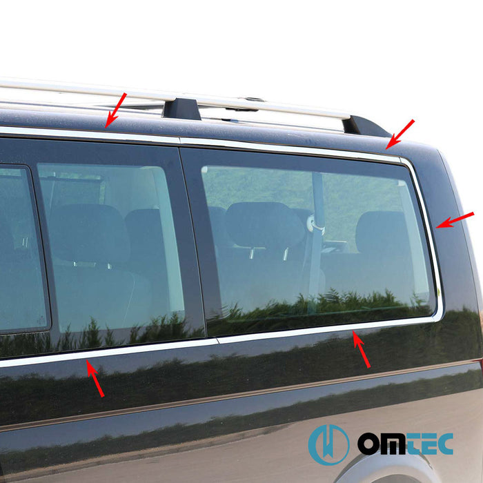 Cadre de vitre latèrale - Baguettes chromées en inox (Brillant) - 14 pièces (conduite à droite-Une Porte-L2) - Volkswagen T5 Caravelle - VAN T5 - (2003 - 2015)