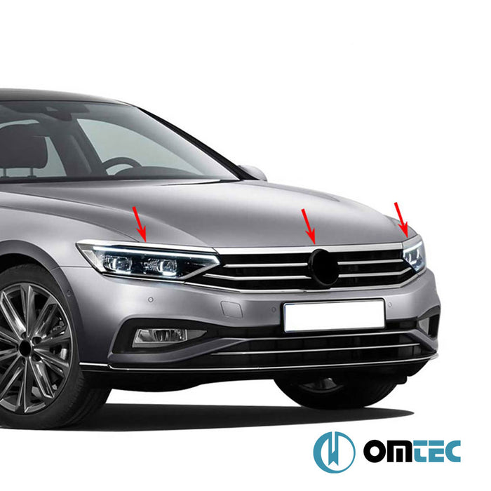 Head Light Upper Trim 3 Pcs. S.Steel (Gloss) - Volkswagen Passat - SD 3G(B8) - (2015 - 2019)