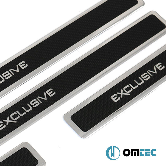 Universal Exclusive Door Sills 4 Pcs.S.Steel (Gloss) (500-220mm-Carbon Foiled) - Opel Vectra - SD II - (1996 - 2002)