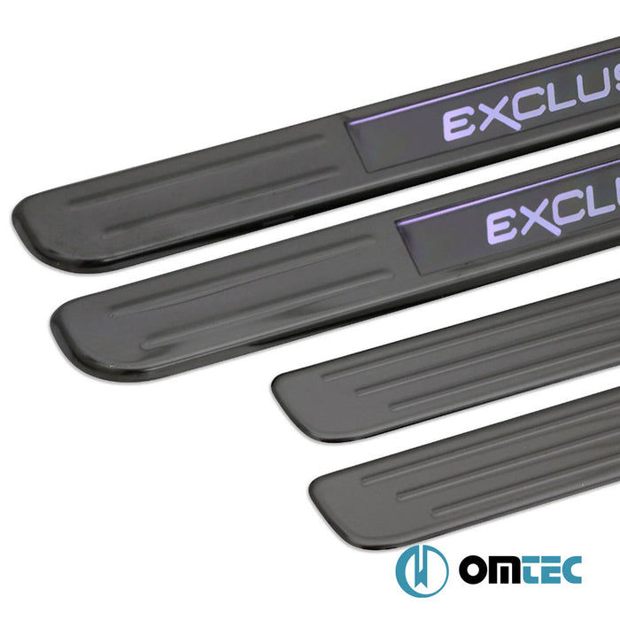 Door Sill Cover Illuminated (Exclusive-45X27cm) 4 Pcs. S.Steel (Black) - Universal