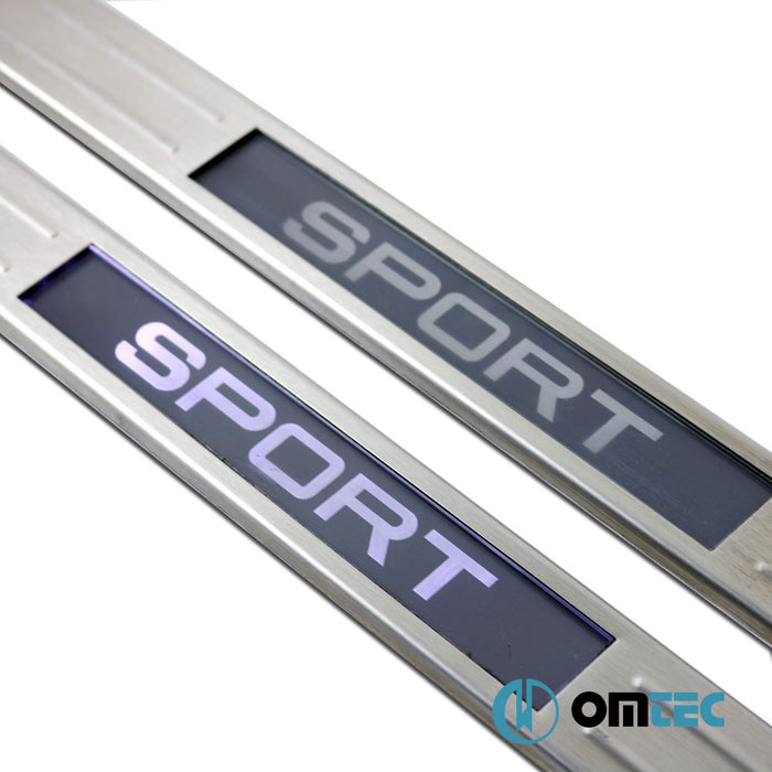 Door Sill Cover Illuminated (Sport-45cm) 2 Pcs. S.Steel (Brushed) - Universal